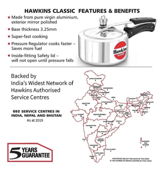 Hawkins Classic Aluminium Inner Lid Pressure Cooker, 2 Litre, Silver (CL20) - Image 3